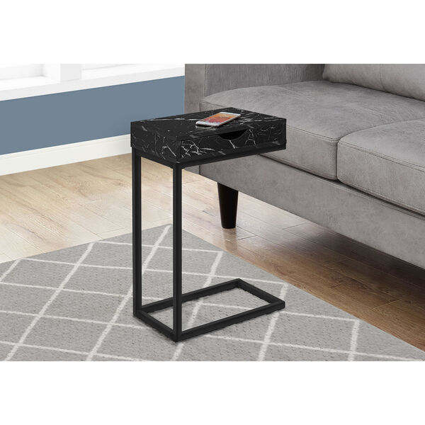 Black Marble Accent Table with Drawer, image 2