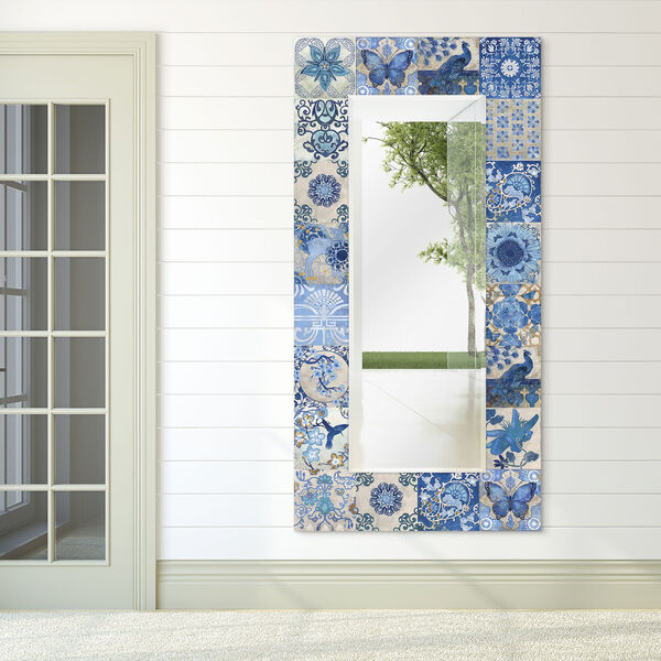 Blue and White 72 x 36-Inch Rectangular Beveled Floor Mirror, image 5