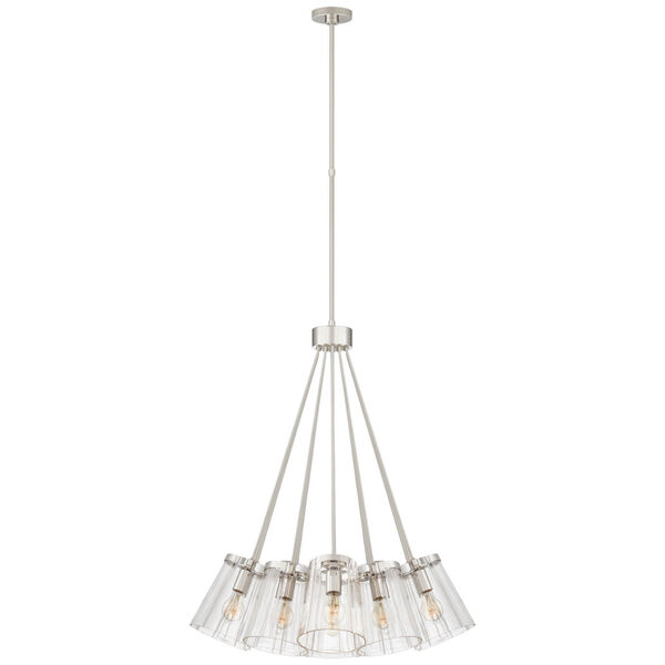 Thoreau Large Chandelier in Polished Nickel and Cream with Clear Glass by kate spade new york, image 1