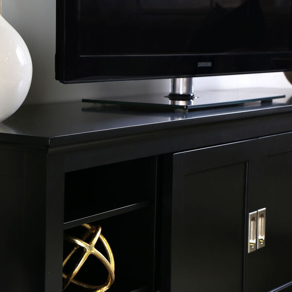 Black 70-Inch Wood TV Console With Sliding Doors, image 2