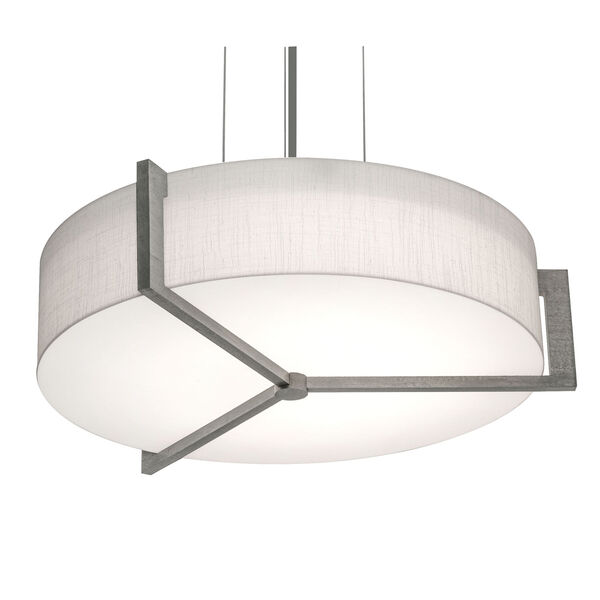 Apex Weathered Grey 15-Inch Three-Light Pendant with Linen White Shade, image 1
