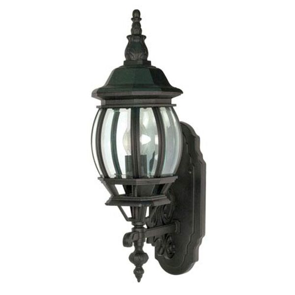 Central Park Textured Black One-Light Outdoor Wall Mount with Clear Beveled Glass Panels, image 1