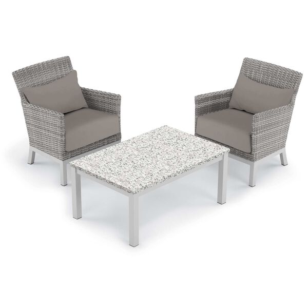 Argento and Travira Ash Stone Three-Piece Outdoor Club Chair with Lumbar Pillows and Coffee Table Set, image 1
