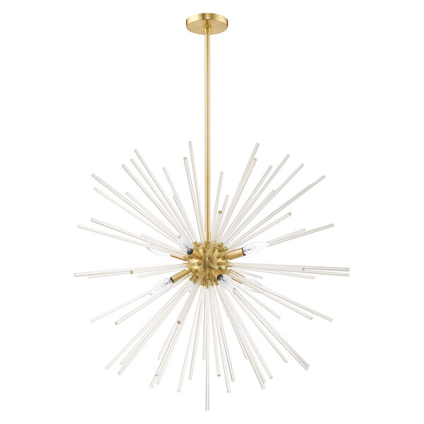 Utopia Satin Brass 34-Inch Eight-Light Pendant Chandelier with Clear Crystal Rods, image 2