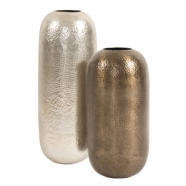 Oversized Metal Cylinder Vase with Hammered Silver Finish, Large, image 2