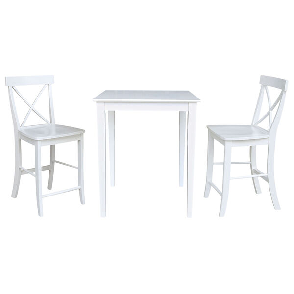 White 30-Inch Counter Height Dining Table with Two X-Back Stool, Set of Three, image 2