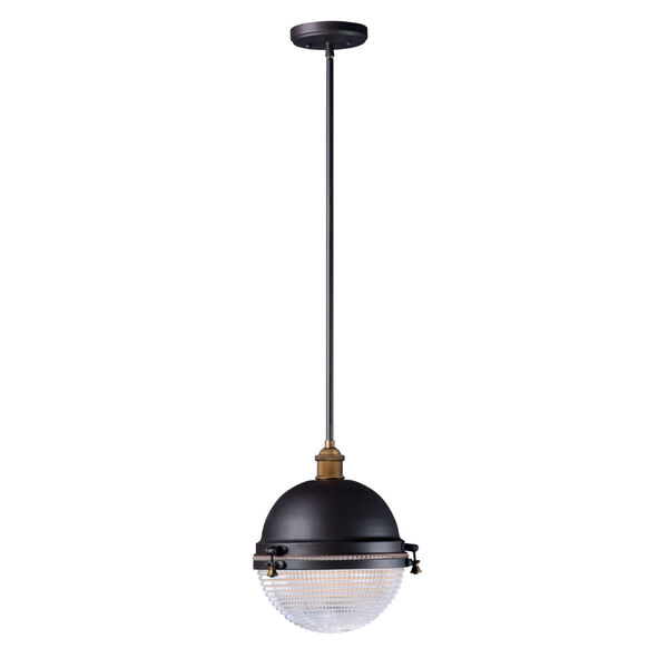 Portside Oil Rubbed Bronze and Antique Brass 12-Inch One-Light Adjustable Outdoor Pendant, image 1