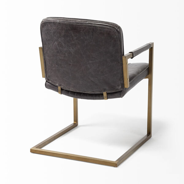 Horner Black and Brass Leather Seat Arm Chair, image 6