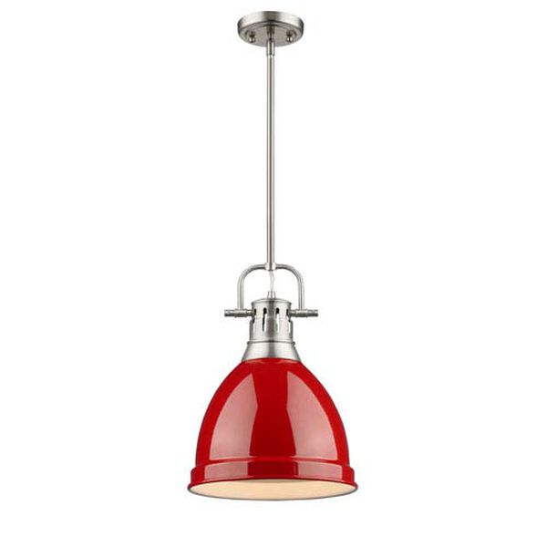 Duncan Pewter One-Light Mini Pendant with Red Shade, image 1