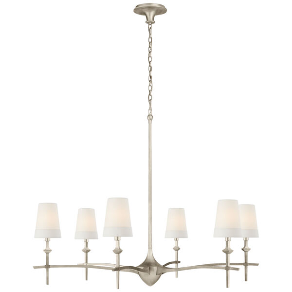 Pippa Grande Chandelier in Burnished Silver Leaf with Linen Shades by Thomas O'Brien, image 1