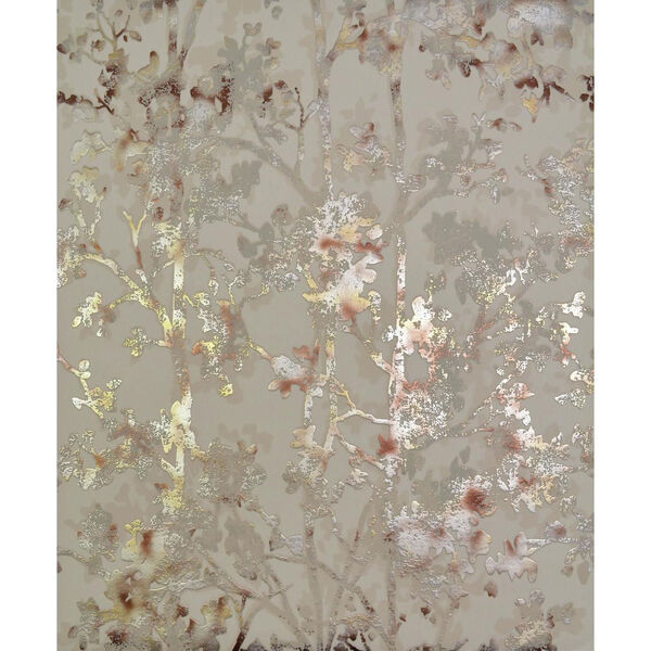 Antonina Vella Modern Metals Shimmering Foliage Khaki Multicolor Wallpaper - SAMPLE SWATCH ONLY, image 1