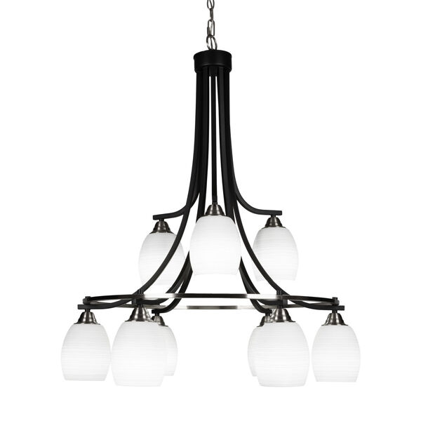 Paramount Matte Black and Brushed Nickel Nine-Light 30-Inch Chandelier with White Matrix Glass, image 1