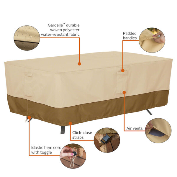 Ash Pebble and Bark Rectangular Patio Table Cover, image 3