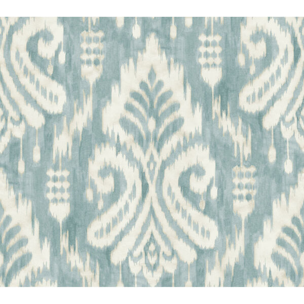Tropics Aqua Hawthorne Ikat Pre Pasted Wallpaper - SAMPLE SWATCH ONLY, image 2