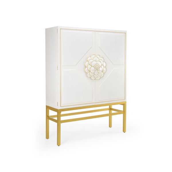 Shayla Copas White and Metallic Satin Gold Bar Cabinet, image 1