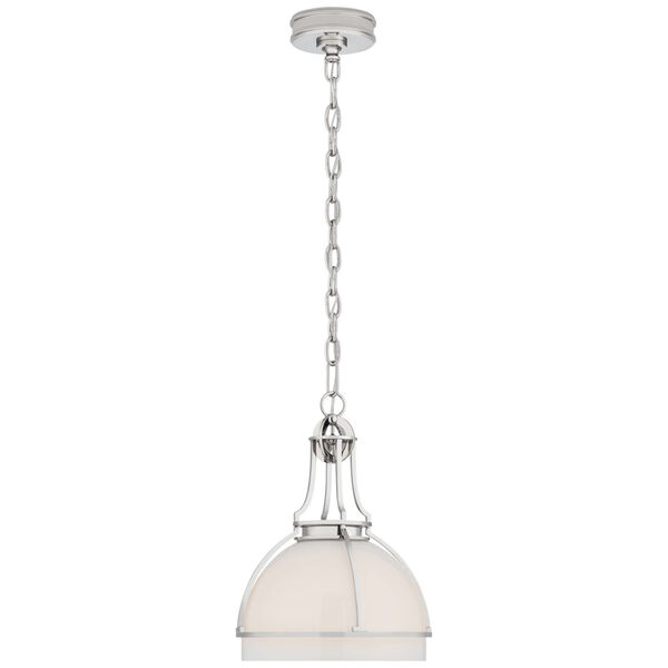 Gracie Medium Dome Pendant in Polished Nickel with White Glass by Chapman  and  Myers, image 1