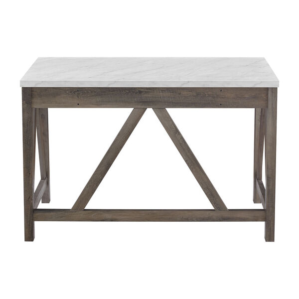 A-Frame Faux White Marble and Grey Wash 46-Inch Computer Desk with Drawer, image 6