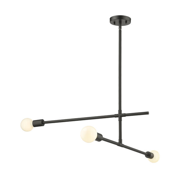 Modernist Matte Black Three-Light Mini Chandelier, image 4