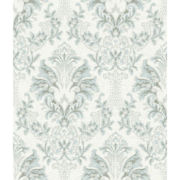 Impressionist Blue and Gray Bold Brocade Wallpaper, image 1