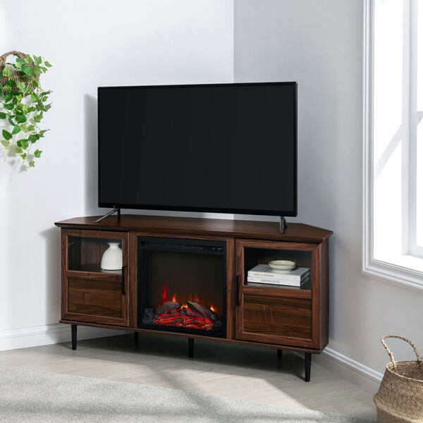 Owen Dark Walnut Angled-Side Fireplace Corner TV Stand, image 4