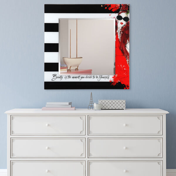 Fashion Red 36 x 36-Inch Square Beveled Wall Mirror, image 1