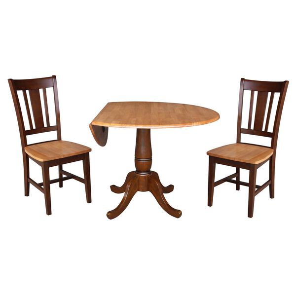 Cinnamon and Espresso 30-Inch High Round Top Pedestal Table with Chairs, 3-Piece, image 1