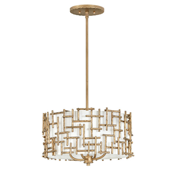Farrah Burnished Gold Four-Light Chandelier with White Linen Shade, image 1