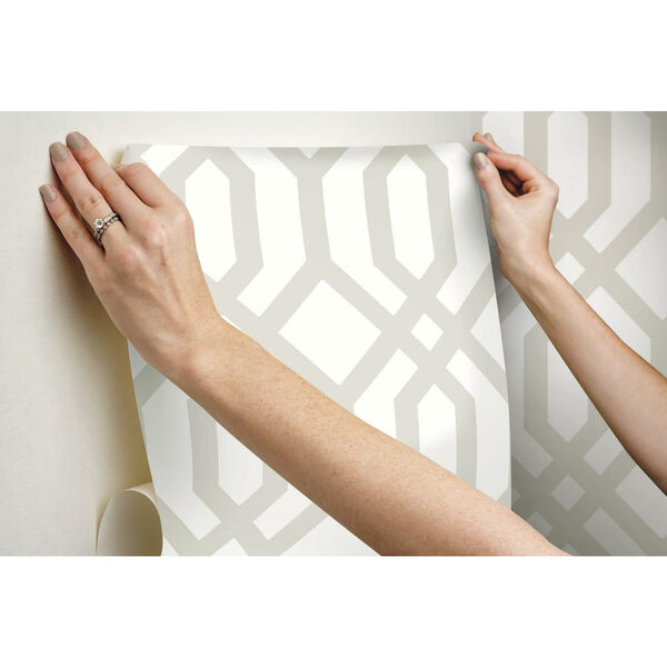 Gazebo Lattice Taupe White Peel and Stick Wallpaper, image 3