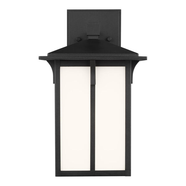 Tomek Black One-Light Outdoor Small Wall Sconce with Etched White Shade, image 1