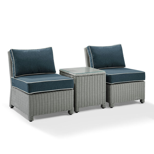 Bradenton Gray and Navy Outdoor Wicker Chair Set, 3-Piece, image 2