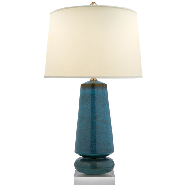 Parisienne Medium Table Lamp in Oslo Blue with Natural Percale Shade by Chapman and Myers, image 1