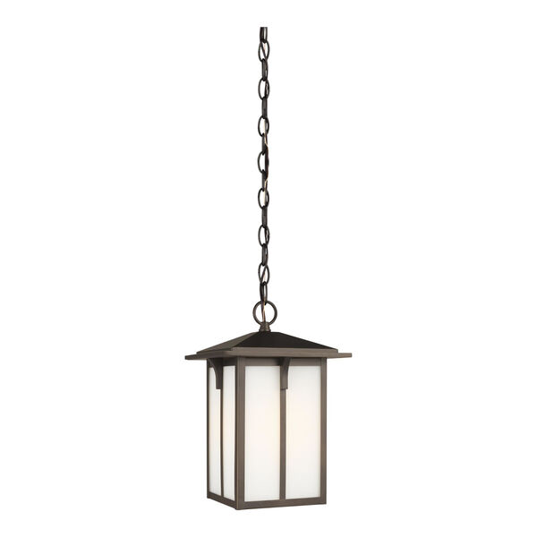 Tomek Antique Bronze One-Light Outdoor Pendant with Etched White Shade, image 1