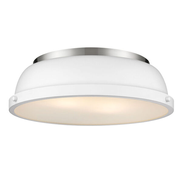 Duncan PW Pewter 14-Inch Two-Light Flush Mount with a Matte White Shade, image 1