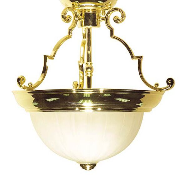 Polished Brass Two-Light 13-Inch Wide Semi-Flush with Frosted Melon Glass, image 1