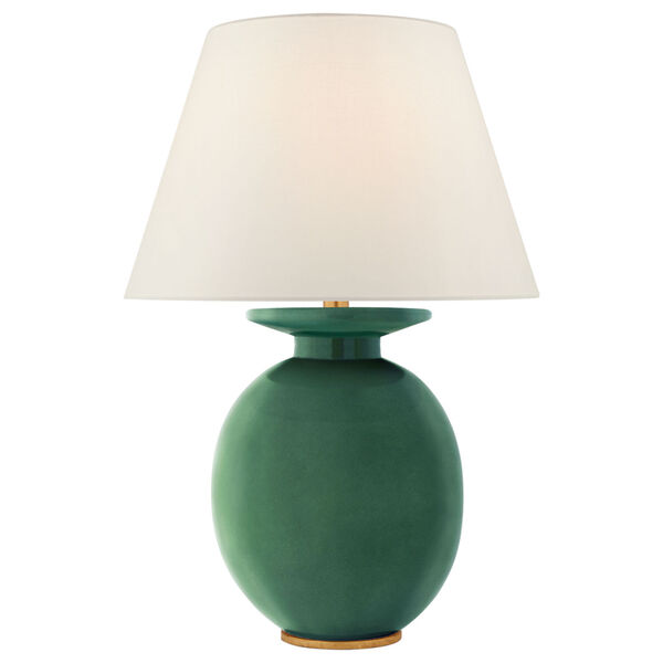Hans Medium Table Lamp in Celtic Green Crackle with Linen Shade by Christopher Spitzmiller, image 1