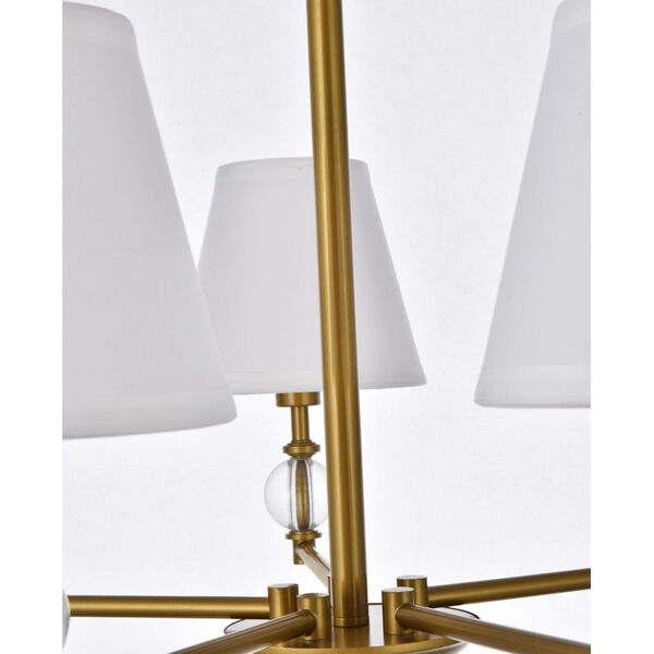 Bethany Brass and White Fabric Shade Five-Light Pendant, image 6