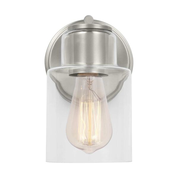 Sayward Brushed Silver One-Light Bath Sconce with Clear Glass by Drew and Jonathan, image 1