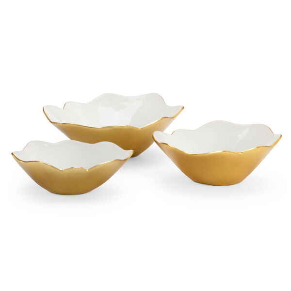 White with Metallic Gold Enameled Decorative Bowls, image 1