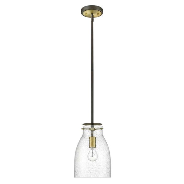 Shelby Oil Rubbed Bronze and Antique Brass One-Light Mini Pendant with Clear Seedy Glass, image 1