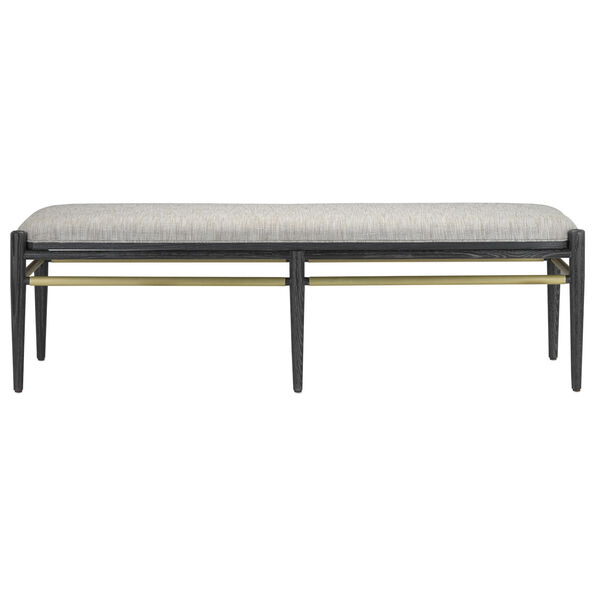Visby Cerused Black and Brushed Brass Smoke Fabric Bench, image 3
