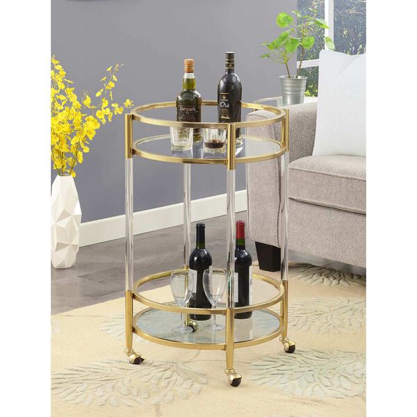 Royal Crest Clear and Gold Two Tier Acrylic Round Bar Cart, image 1