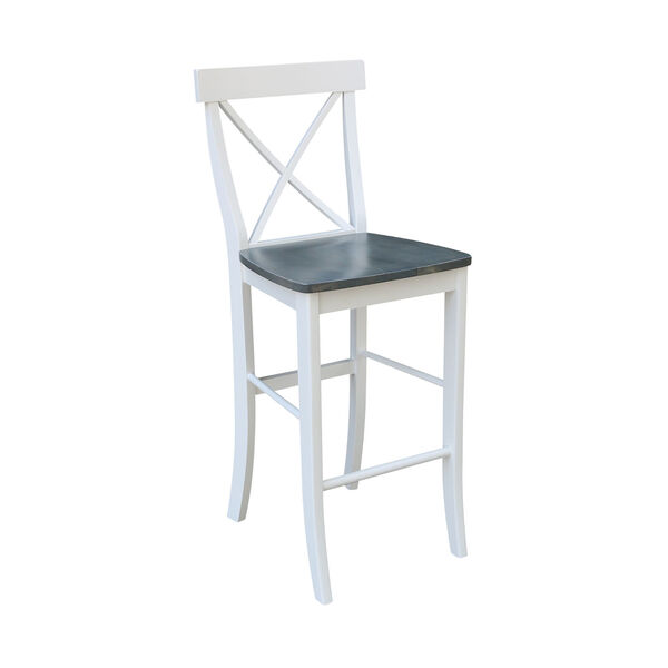 White and Heather Gray 36-Inch Round Pedestal Bar Height Table with Four X-Back Bar Stool, Five-Piece, image 2