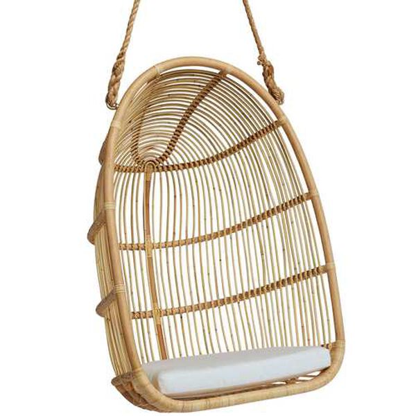 Renoir Natural Rattan Hanging Swing Chair with Tempotest White Canvas Cushion, image 5