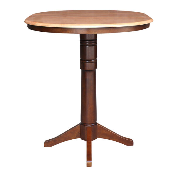 Cinnamon and Espresso Round Pedestal Bar Height Table with 12-Inch Leaf, image 5