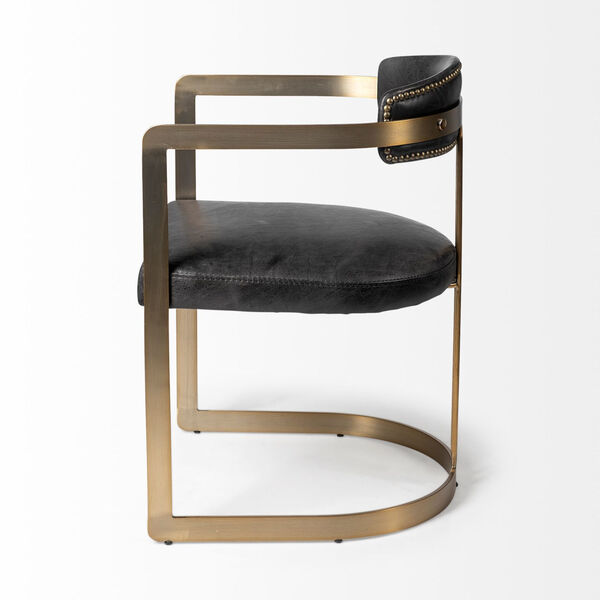 Hoskins II Black and Gold Leather Seat Dining Arm Chair, image 3