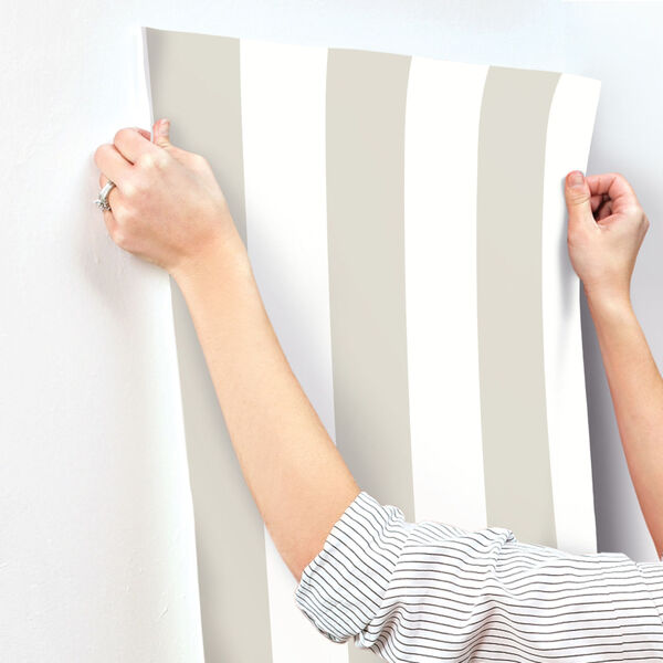 Waters Edge Cream Awning Stripe Pre Pasted Wallpaper, image 4