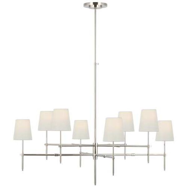 Bryant Polished Nickel Eight-Light Extra Large Two Tier Chandelier with Linen Shades by Thomas O'Brien, image 1