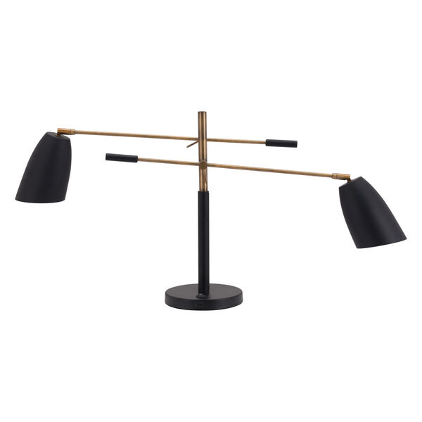 Tanner Matte Black and Brass Two-Light Desk Lamp, image 5