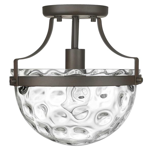 Quinn Oil Rubbed Bronze One-Light Semi-Flush Mount with Clear Wavey Glass, image 2