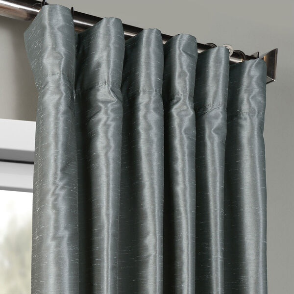 Storm Grey Vintage Textured Faux Dupioni Silk Single Panel Curtain, 50 X 108, image 2
